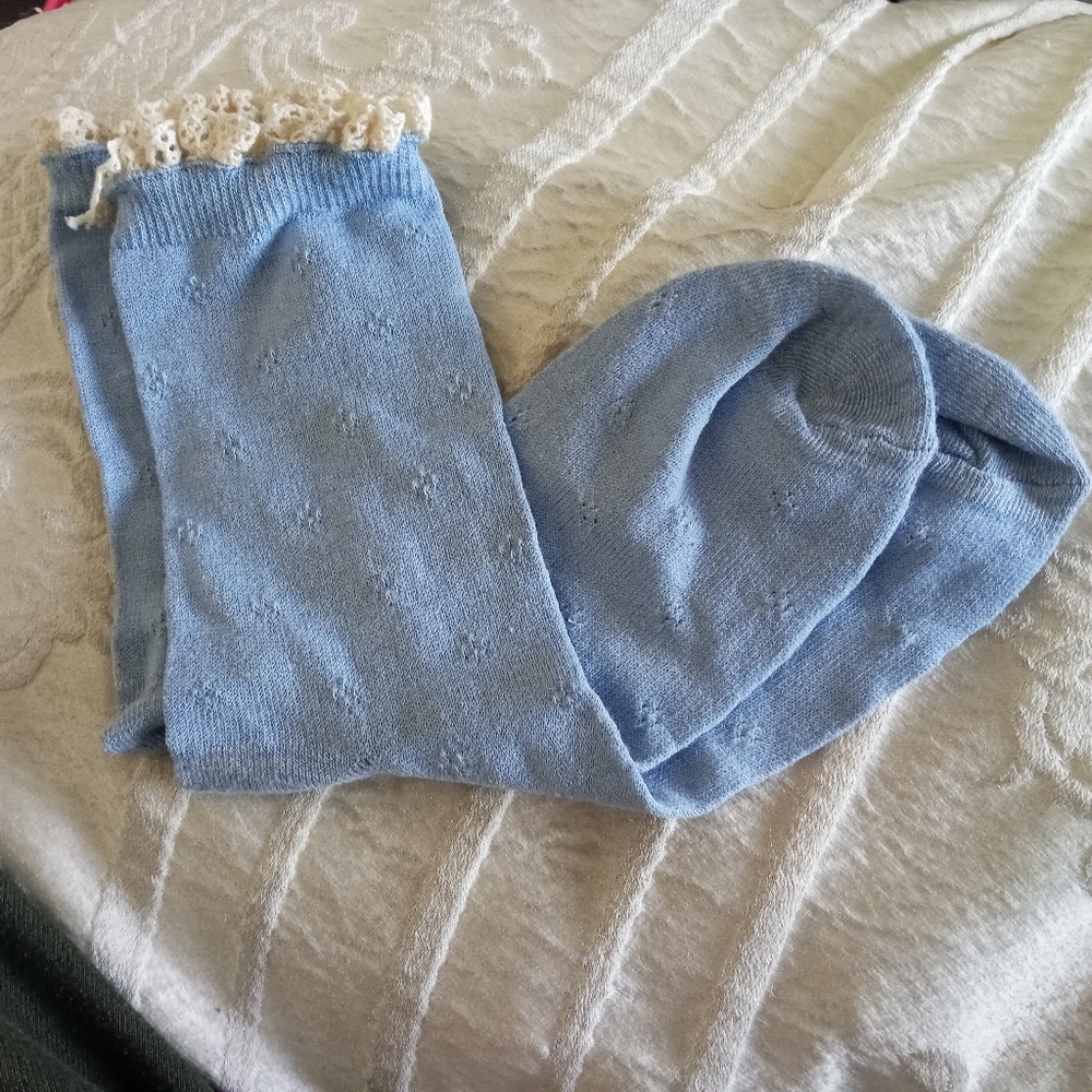 Free People Blue Lettuce Edge Ruffle Socks